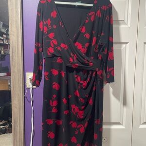 Ralph Lauren Black and Red Floral Long Sleeve Dress